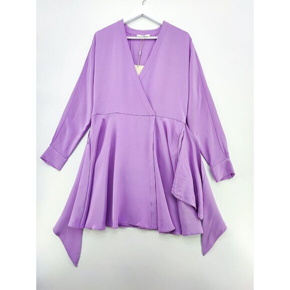 Tibi Chalky Drape Long Sleeve Purple Midi Wrap Silk Dress US 4 - Picture 1 of 14